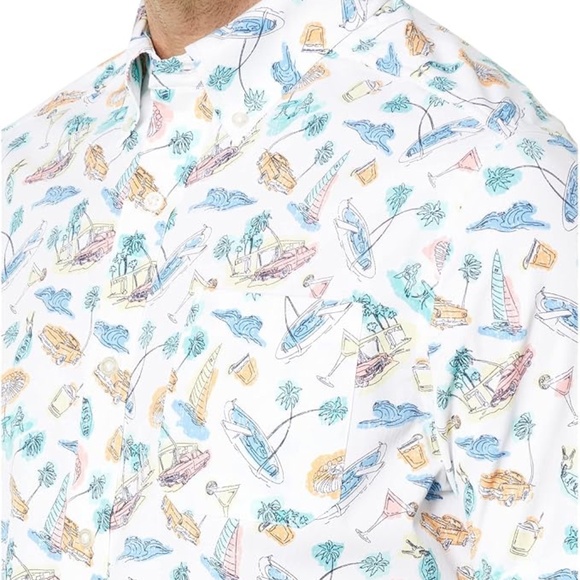 Southern Tide Short Sleeve Intercoastal Poolside View Sport Shirt Classic White - Picture 4 of 6